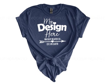 Gildan 64000 Heather Navy Damen T-Shirt Mockup (JPEG)