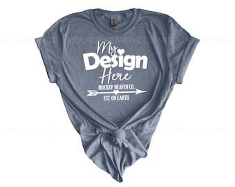 Gildan 64000 Heather Indigo Damen T-Shirt Mockup (JPEG)
