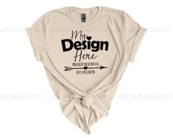 Maqueta de camiseta Gildan 64000 Natural: Impresión plana para mujer (JPEG)