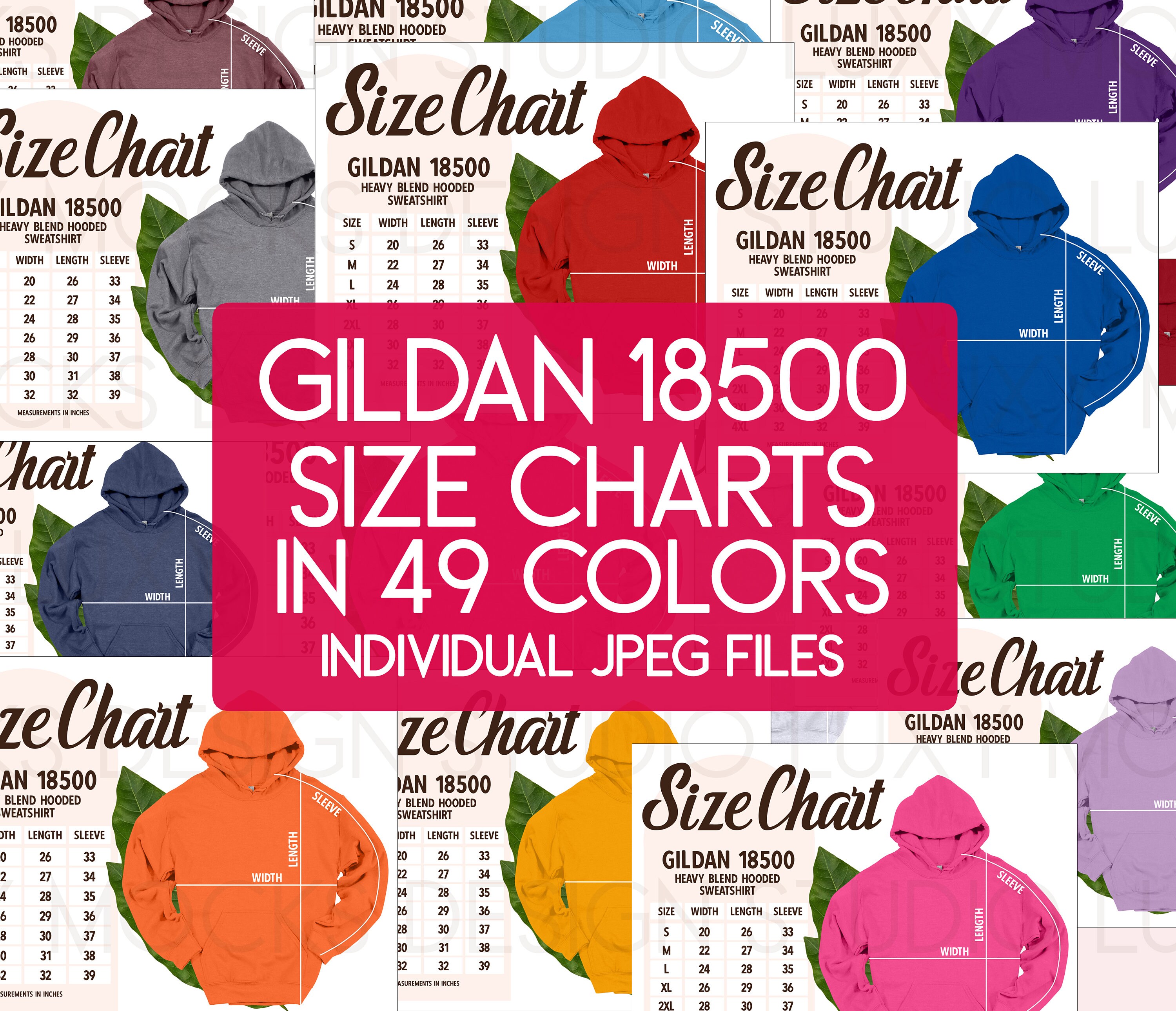 Gildan 18500 G185 Size Chart Bundle 49 Colors Size Chart in Every Color Hoodie Sweatshirt Unisex Bundle Non editable JPEG Instant Download Etsy Canada
