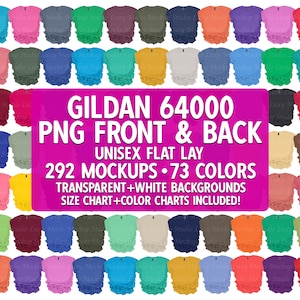 Ensemble de maquettes PNG recto-verso Gildan 64000 G640, fond transparent, unisexe croquant, plat, été, printemps, vacances d&#39;automne, maquettes unisexe