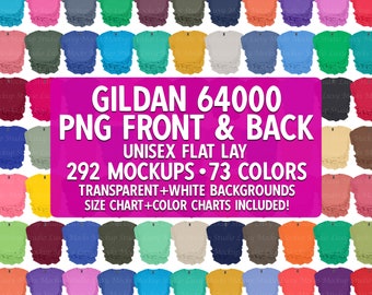 Gildan 64000 Mockup Bundle: Front & Back, Transparent PNG (Digital Download)