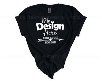 Black Gildan 64000 T-shirt Mockup: Women's Flat Lay (High Resolution)