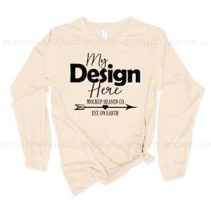 Bella Canvas 3501 Natural Color Mockup Unisex Jersey Long Sleeve Tee Flatlay Mockup Long Sleeve T-shirt High Resolution