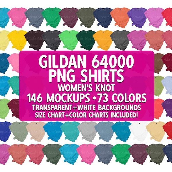 Gildan 64000 Mockup Bundle PNG Transparent Women's Knot T-shirt Mocks G640 All Season Colors Spring Summer Fall Holiday