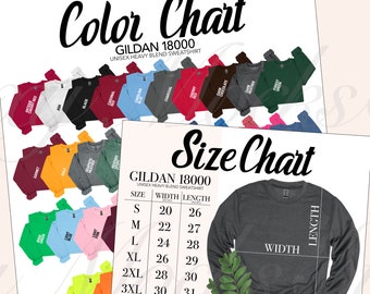 Paquete de tabla de colores y tallas Gildan 18000 (archivos JPEG)