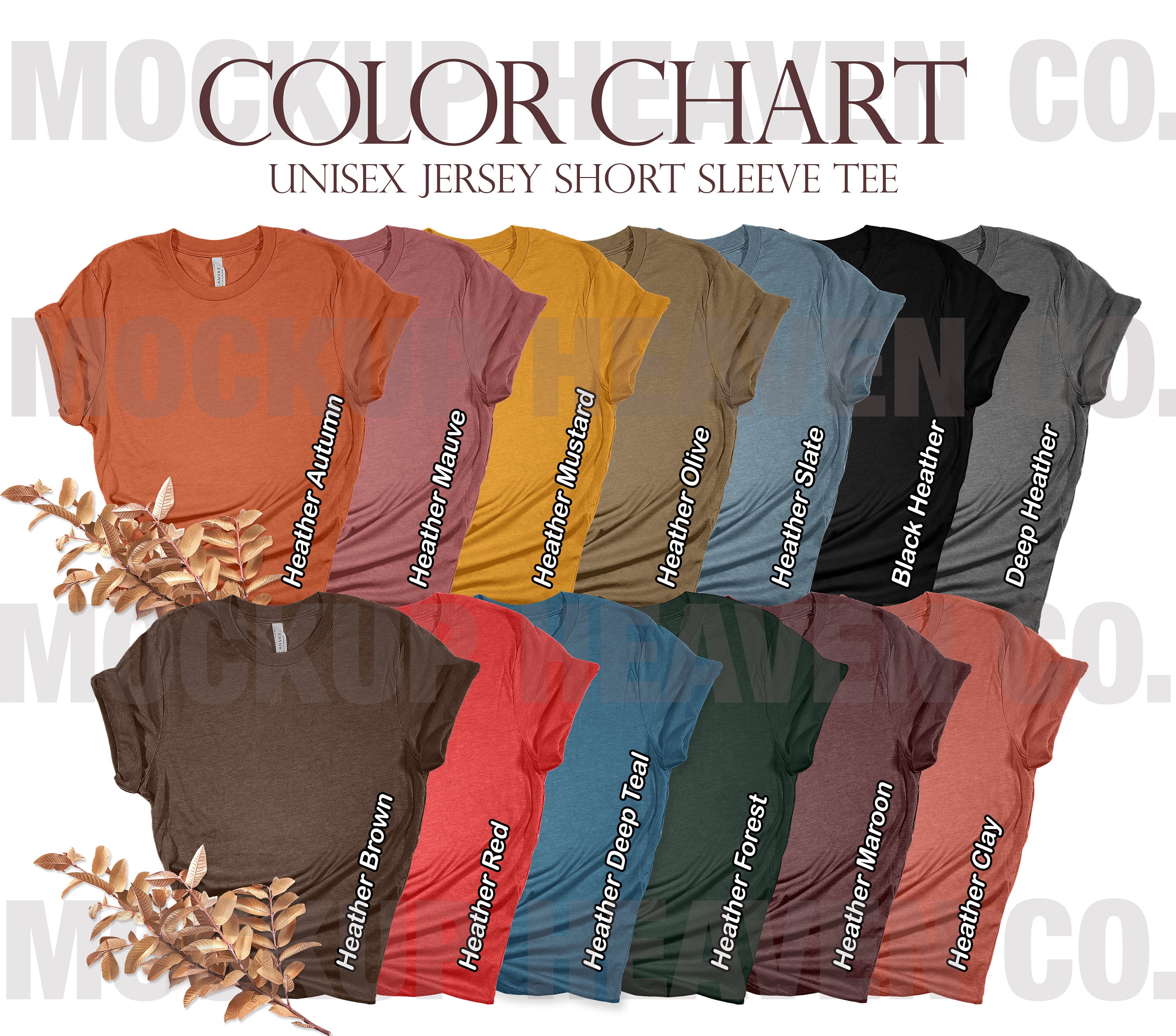 Bella Canvas 3001 Color Chart | Fall Colors CVC Heathers Collection | Fall  Autumn Theme | T-shirt Mockup Color Chart | Print on Demand - Etsy