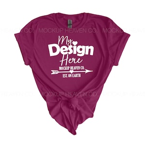 Gildan 64000 Mockup Berry G640 Women&#39;s T-shirt Mockup for Print On Demand Flat Lay Mockups High Resolution T-shirt Mockup