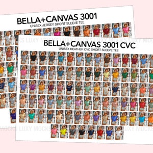 Dameskleurenkaarten Bella Canvas 3001 effen T-shirt + gemêleerd 2 kleurenkaarten in jpeg-indeling | Directe toegang | Kleurenkaart BC 3001 T-shirt