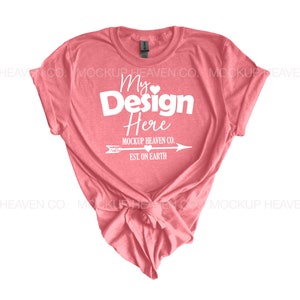 Heather Coral Gildan 64000 T-shirt Mockup: Flat Lay, High Resolution (JPEG)