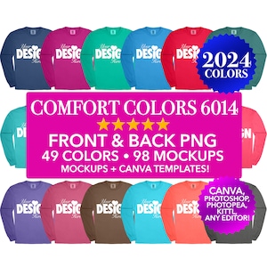 Comfort Colors 6014 Long Sleeve Tee Mockup Bundle (PNG + Canva)