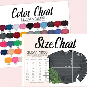 Gildan 18000 G180 Kleurenkaart + Maattabel Bundel| Kaarten uniseks sweatshirt met ronde hals | JPEG-indeling | Directe digitale download
