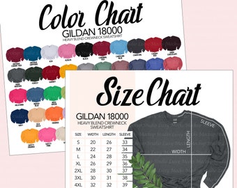 Paquete de 18000 tablas de colores y tallas Gildan (descarga digital JPEG)