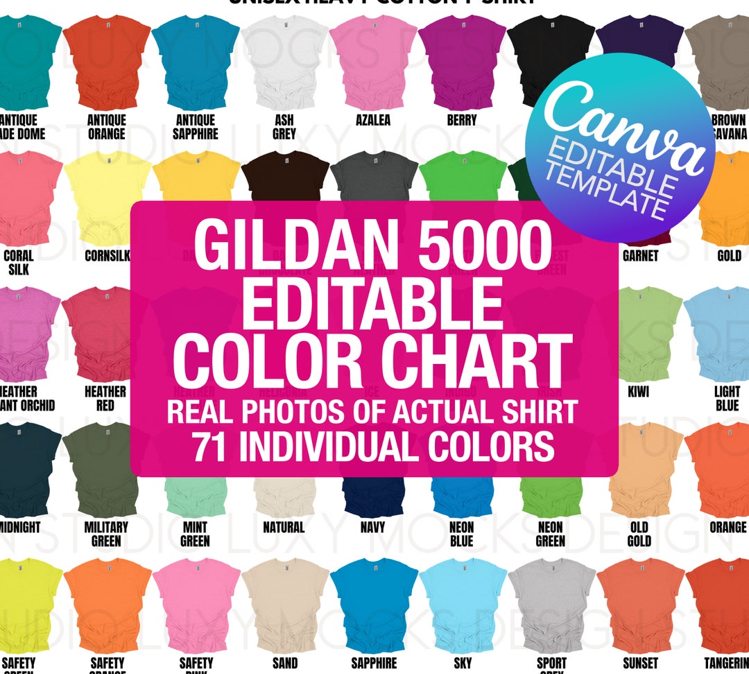 Gildan 5000 Color Chart + Size Chart Canva Template (digital Download ...