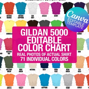 Gildan 5000 g500 Canva Vorlage Bearbeitbare Farbkarte + Größentabelle + PNG Mockup Bundle | Alle Jahreszeiten | Unisex | Digitaler Download | Flach gelegt