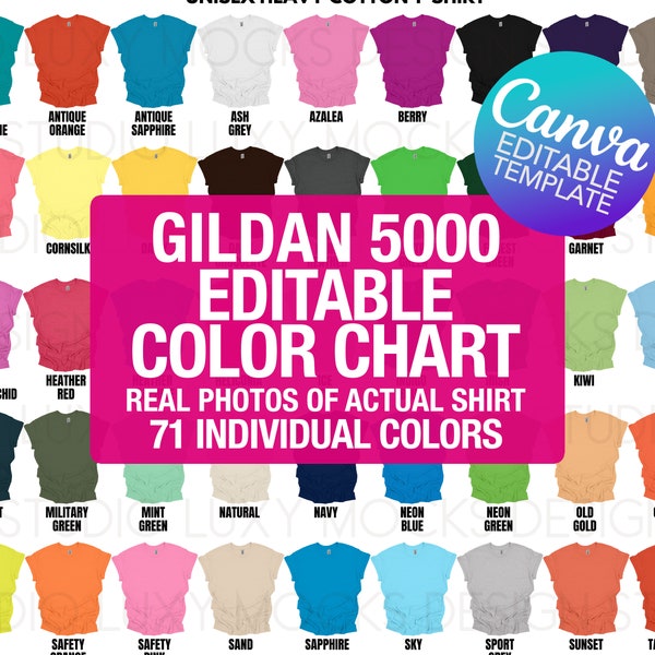 Gildan 5000 Color Chart Gildan Mockup Color Chart Mockup Tshirt Mockup