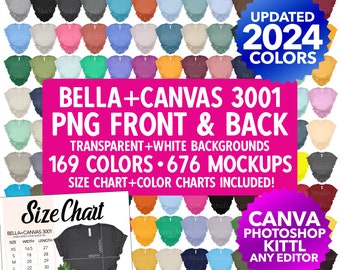 Bella Canvas 3001 Mockup Bundle: PNG, JPEG, Vorder- & Rückseite (Digitaler Download)