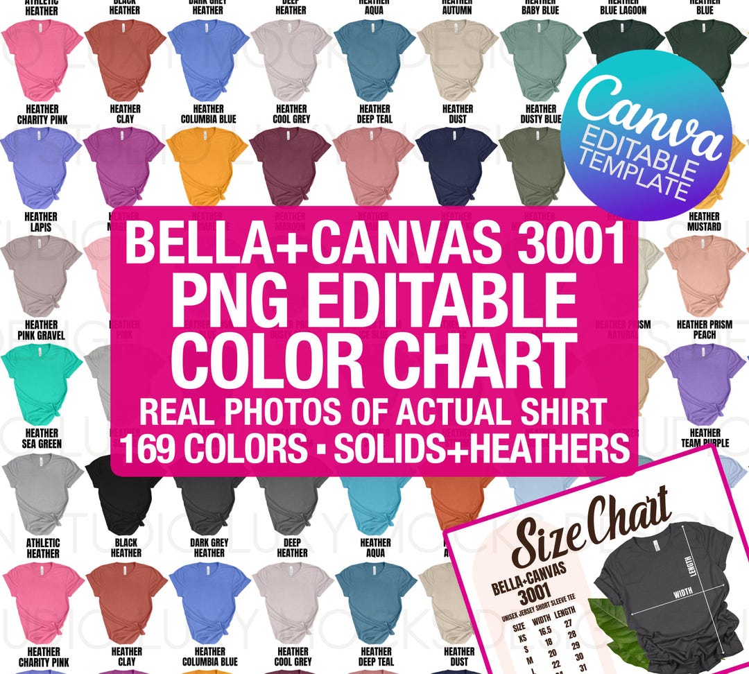 Bella Canvas 3001 Color Chart + Size Chart Canva Template (PNG) - Etsy