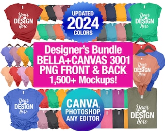 Bella Canvas 3001 Mockup Bundle: Front & Back PNG, Transparent Background (Digital Download)
