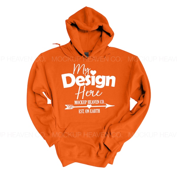 Gildan 18500 G185 Mockup Orange Blend Hooded Sweatshirt Unisex Hoodie Mockup Men's Women's Print On Demand Orange Color