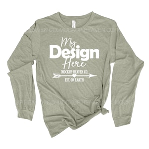 Bella Canvas 3501 Heather Stone Color Mockup Unisex Jersey Long Sleeve Tee Flatlay Mockup Long Sleeve T-shirt High Resolution