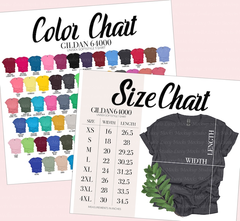 Gildan 64000 Color Chart Size Chart 2 JPEG Files G640 Etsy Ireland