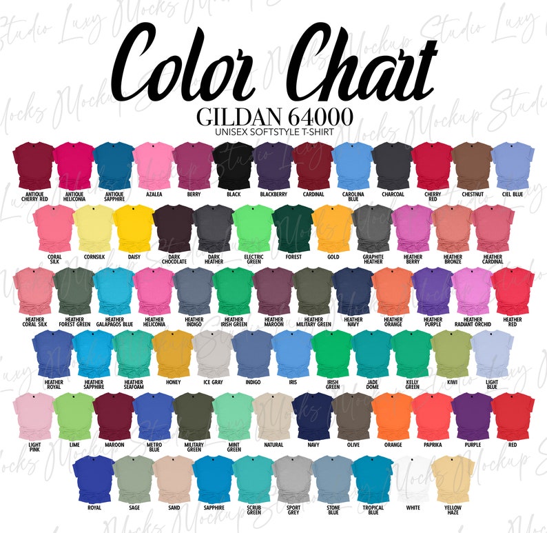 Gildan 64000 G640 Color Chart Size Chart Bundle 2 JPEG - Etsy