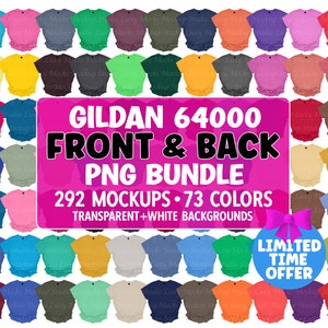 Recto et verso PNG transparents Gildan 64000 G640 Mockup Bundle Bell SoftStyle Flat Lay | Été Printemps Automne Vacances | Couleurs toutes saisons