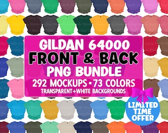 Gildan 64000 T-Shirt Mockup Bundle: Front & Back PNG (Digital Download)