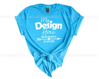 Gildan 64000 Heather Sapphire Damen T-Shirt Mockup (JPEG)