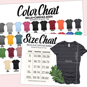 Bella Canvas 6004 Color Chart & Size Chart Bundle (Digital Download)