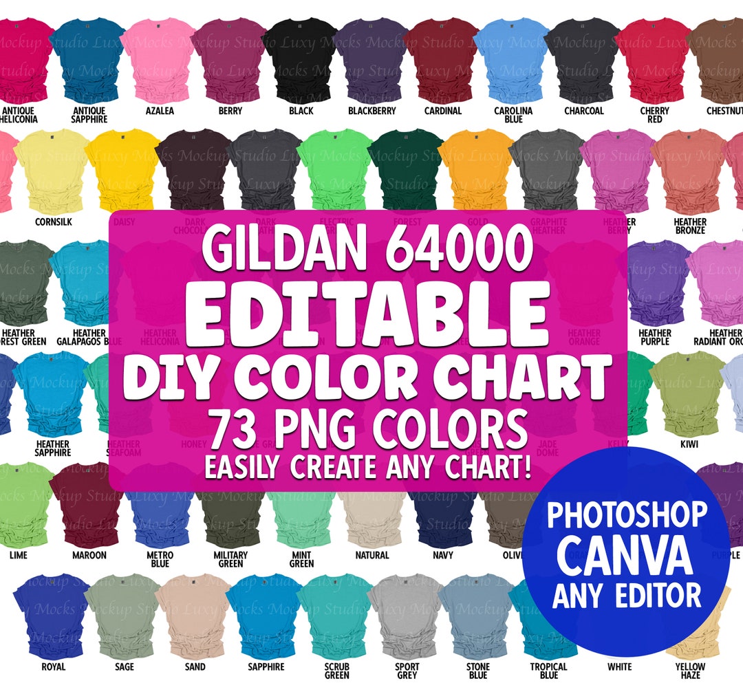 Editable Color Chart Gildan 64000 T-shirt 73 PNG Transparent Swatches ...