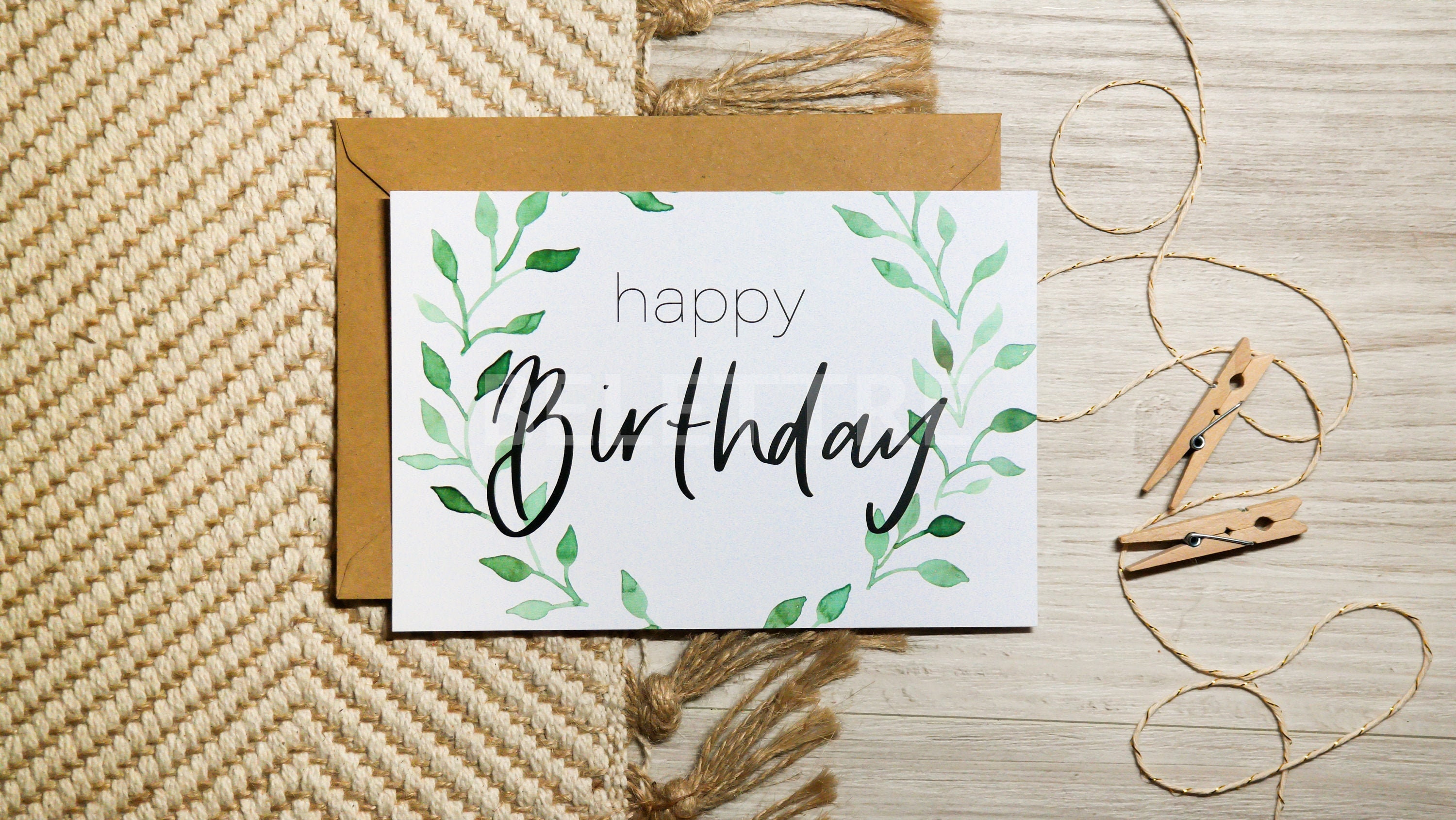 Geburtstagskarte Happy Birthday Modern Blätter Karte für  Etsy