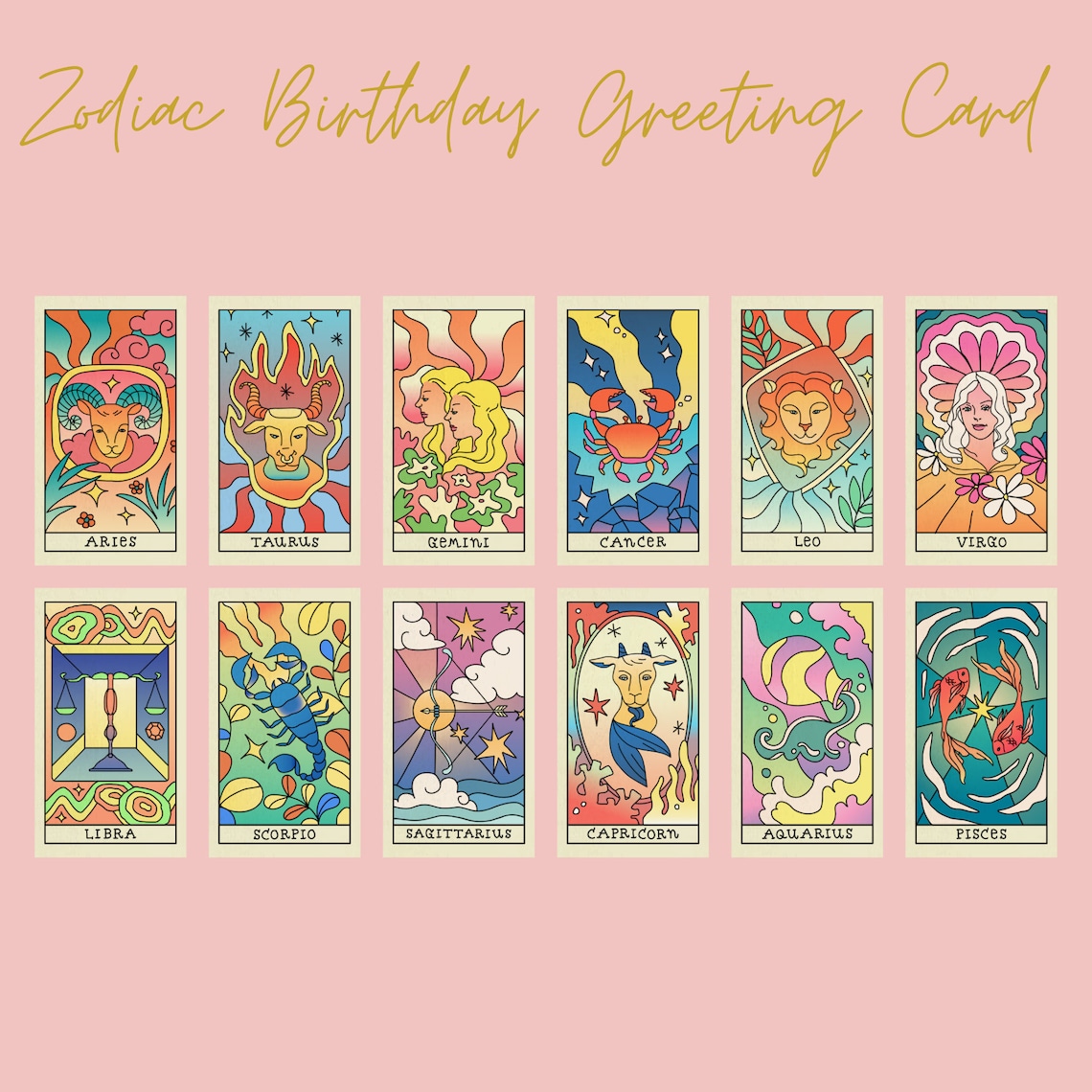 Zodiac Sign Birthday Card Happy Birthday Greeting Card - Etsy