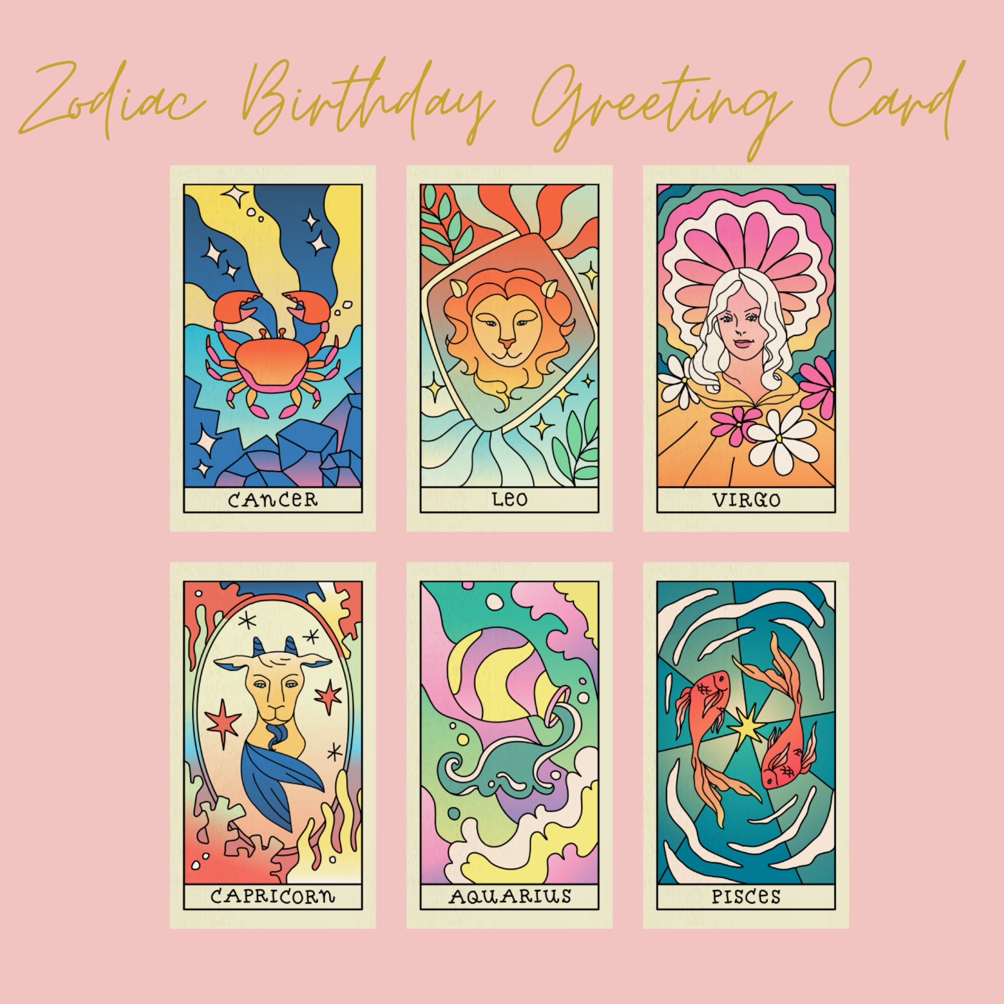 Zodiac Sign Birthday Card Happy Birthday Greeting Card Etsy