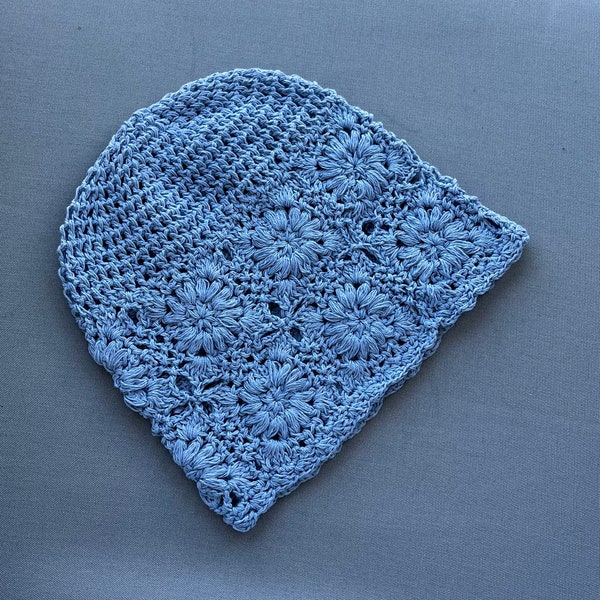 Nicola Crochet Hat, Women Crochet Beanie, Cotton Hat in Denim Blue