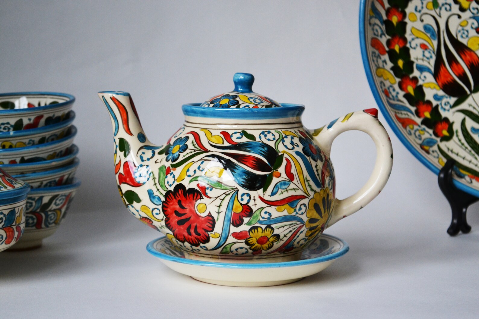 Beautiful handmade tea set with teapot. Ceramic Uzbek tea set Etsy