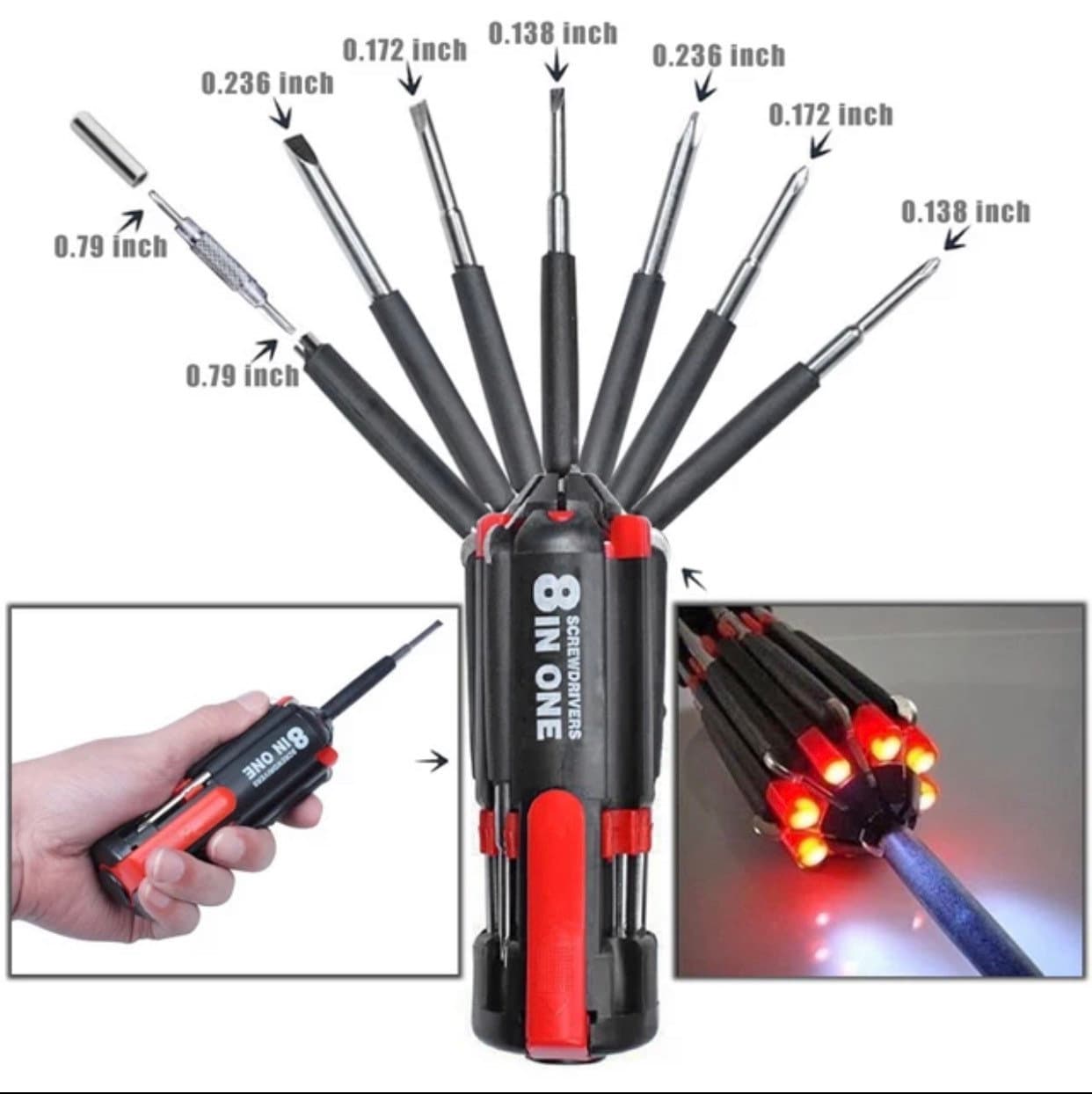8 In 1 MultiScrewdriver 6 LED Work Light Multifunction Etsy