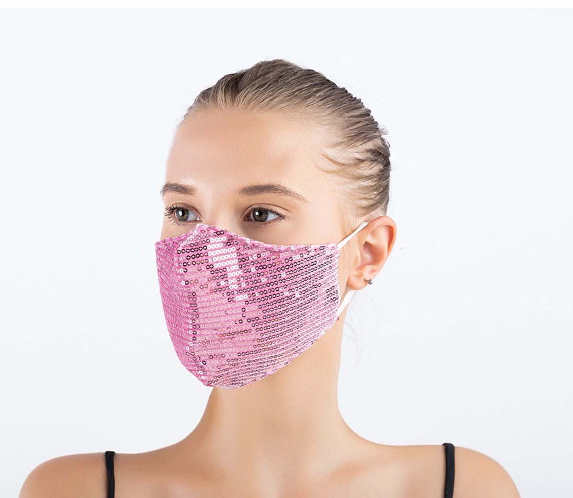 Bling Bling Face Mask Pink Glitter / Sequins Luxury Woman Etsy