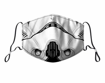Storm Trooper Star Wars Design Face Mask With Filter Pocket, Nose Wire, Adjustable Adult Kids Face Cover, Washable & Reusable Face Mask