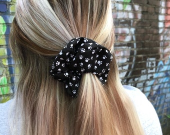 Grace - Black & White Paw Prints Scrunchie