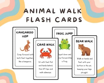 Animal Walk Flash Cards: Gross Motor Movement Breaks | Sensory Play (Digital Download, PDF & PNG)