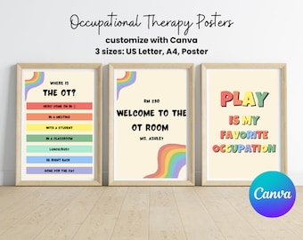 Rainbow OT Classroom Decor Bundle: Door Signs and Visual Schedule (customizable Canva Template) - 3 Printables