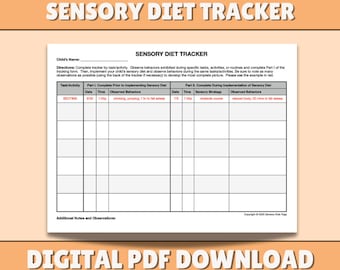 Seguimiento de la dieta sensorial: Procesamiento sensorial, TDAH, autismo (Descargar PDF)