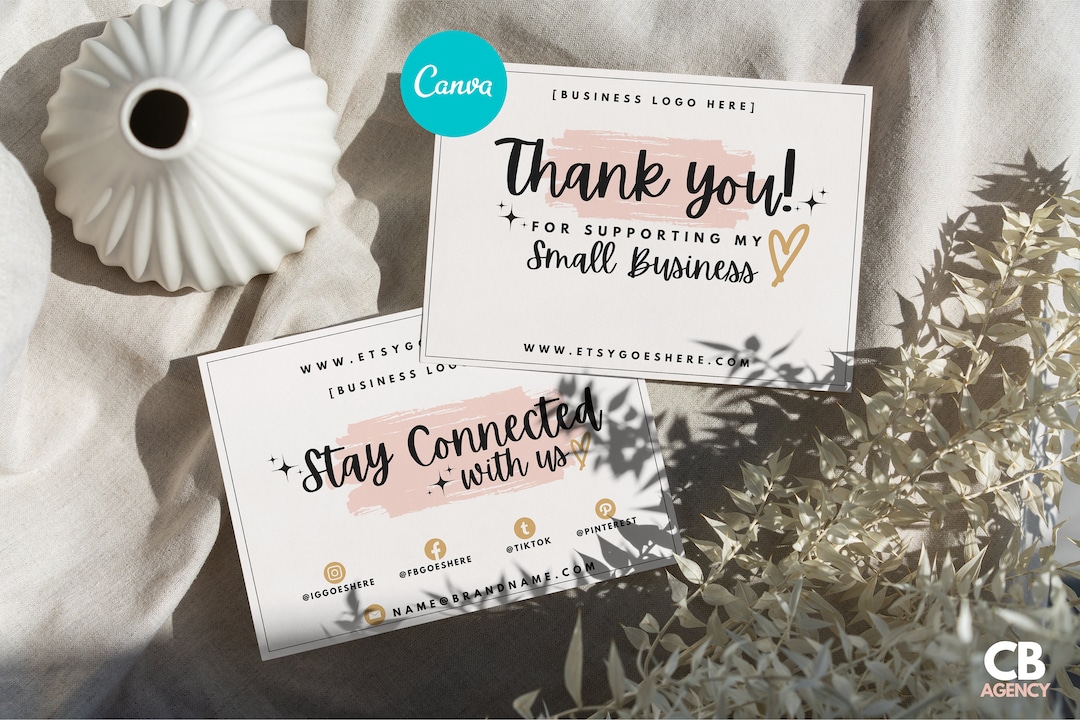 Editable in CANVA Business Thank You Insert card Template Modern Pink ...