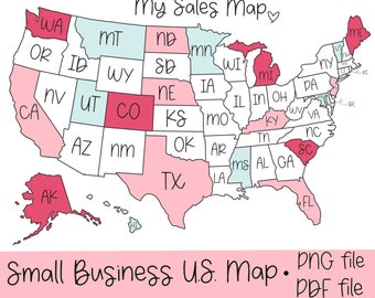 United States Sales Map, Printable Sales Map, Sales Map for Procreate, Small Business Sales, US Sales Map, Digital Download