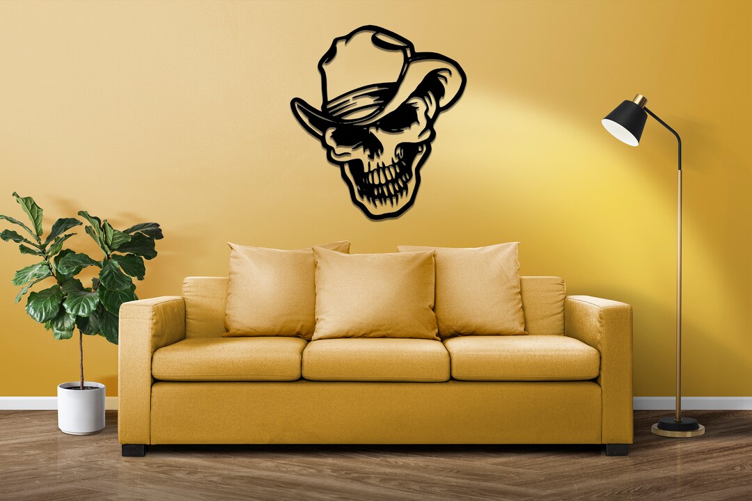 Skull With Hat Black Wooden Wall Decorskull Wood Artskull Etsy
