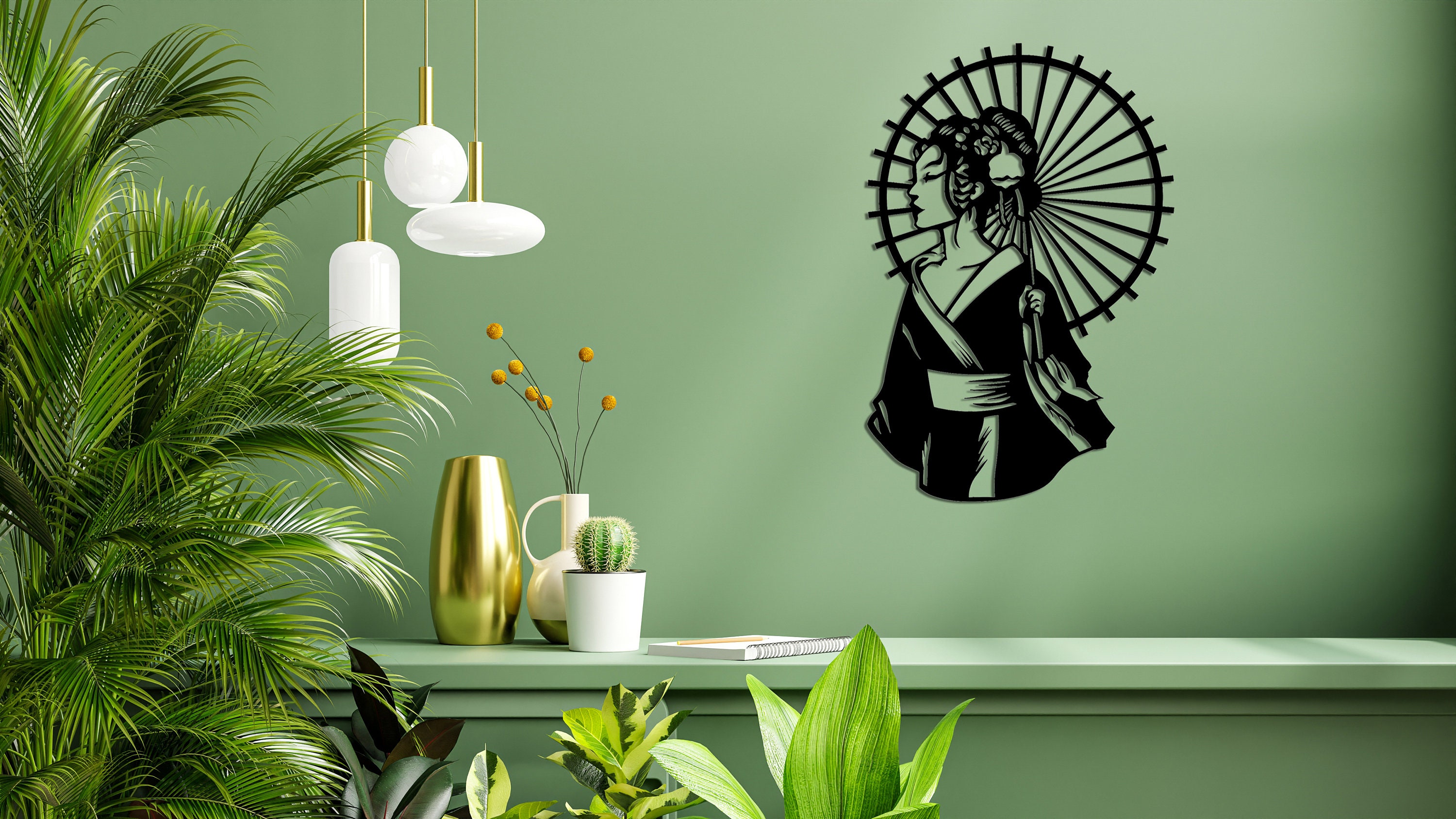 Geisha Metal Wall Decorjapanese Metal Artjapanese Wall Hangings