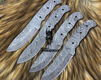 Lot of 4 Damascus Steel Blank Blade Knife for Knife Making Supplies, A Supplies to Make Knives, Damascus Steel Blank Blades (VBB-158)