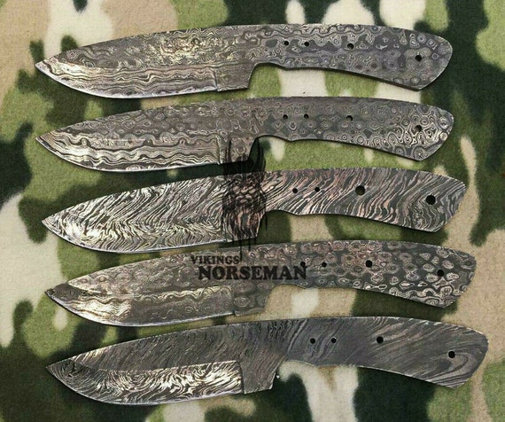 Lot of 5 Custom Handmade Damascus Steel Blank Blade Knife For